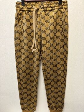 Gucci Tan Camel GG Logo Knit Joggers